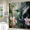 Vibrant Hummingbird Bath Curtain - Exotic Flowers & Green Leaves, Waterproof Home Decor Adds Nature'S Beauty To Your Bathroom
