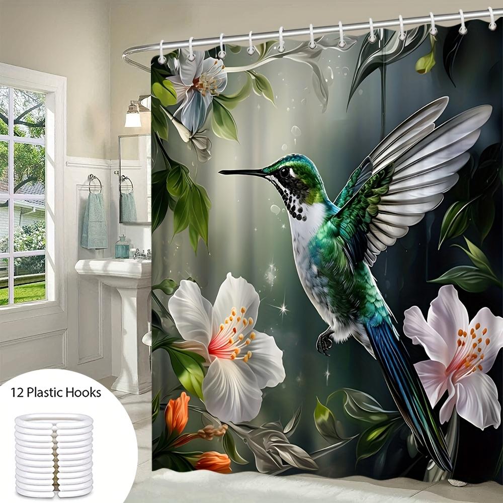 Vibrant Hummingbird Bath Curtain - Exotic Flowers & Green Leaves, Waterproof Home Decor Adds Nature'S Beauty To Your Bathroom