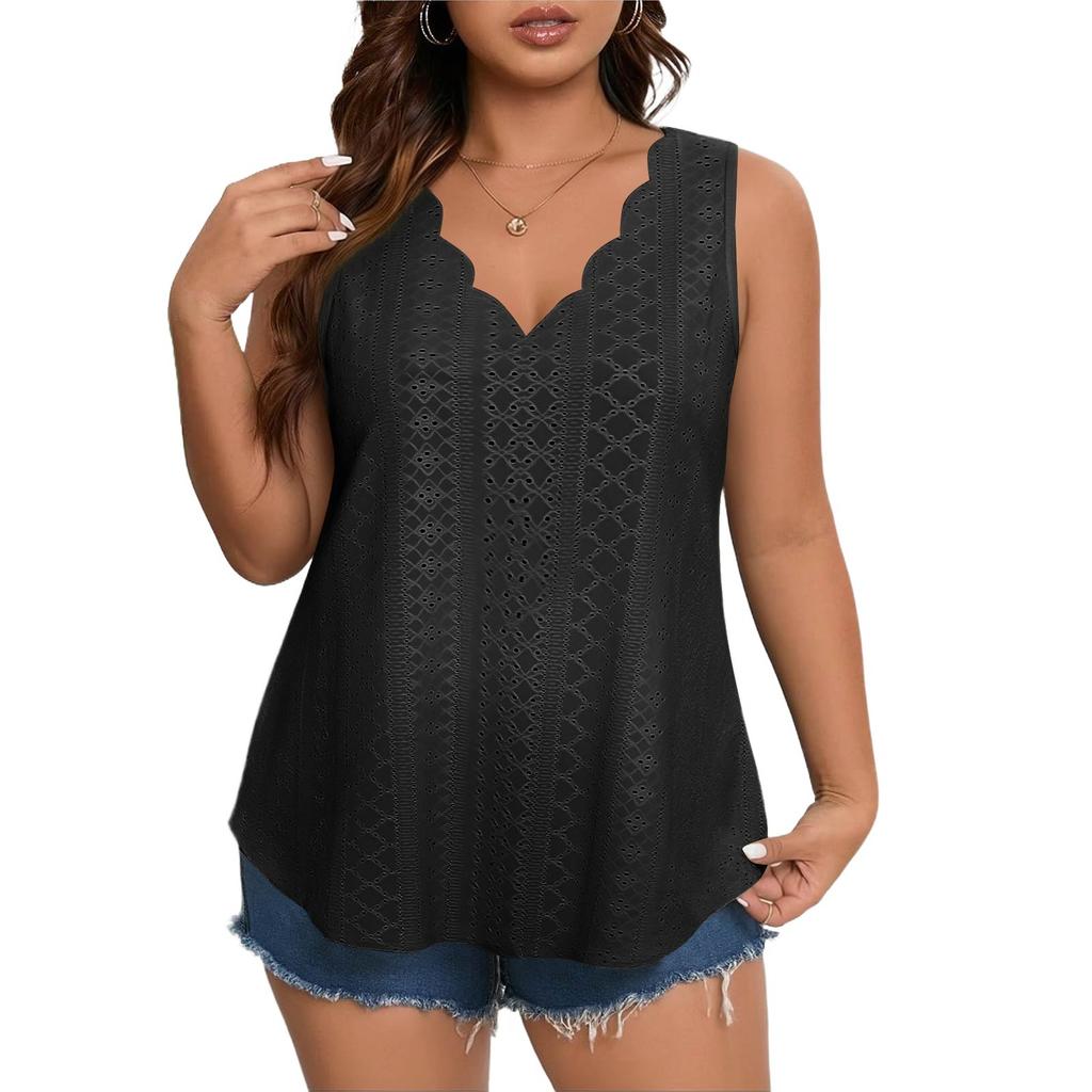 Damen locker sitzendes trägerloses Tanktop ärmellos atmungsaktiv Spitze V-Ausschnitt Bluse