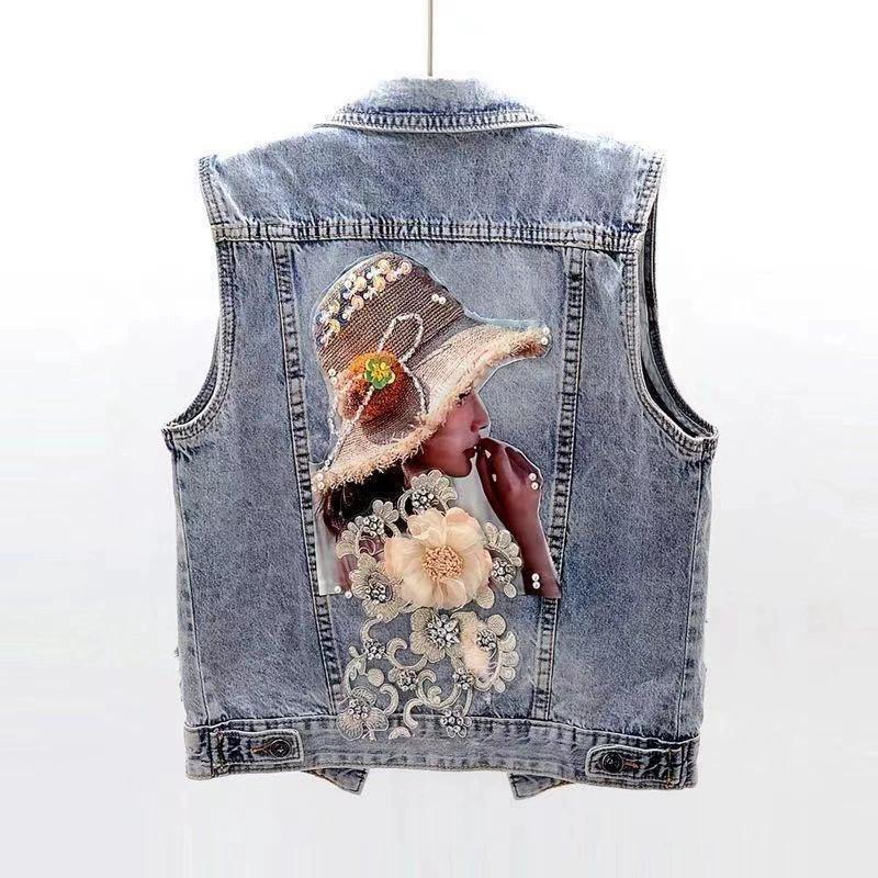 Women's Spring Short Floral Sleeveless Cowboy Temperament Casual Vest Jacket