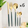 6People Gold Cutlery Set Mirror Stainless Steel Dinnerware Set Knife Cake Fork Tea Spoon Silverware Flatware Party Western Kitchen Tableware