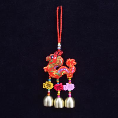 Spring Festival Wind Chimes Sachet Car Pendant Vibrant Color Embroidery Pattern Metal Bell Wind Chimes Hanging Decor