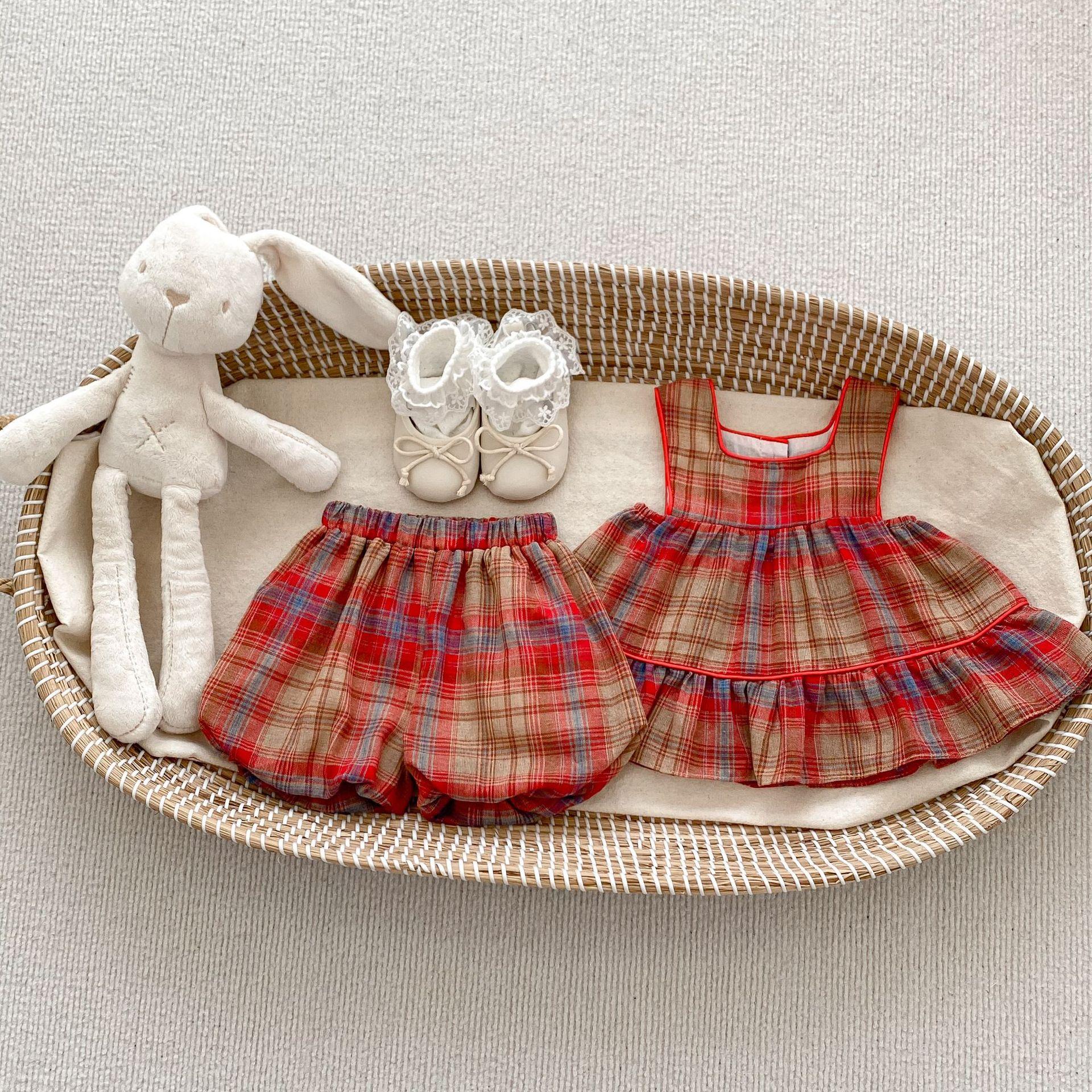 Girls Summer Checkered Tank Top and Bloomer Shorts Set 73