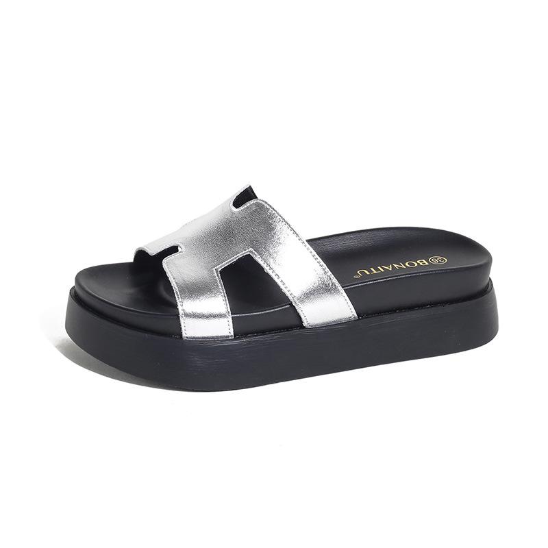 Women's Leather Platform Sandals, 2025 Style, Summer Outdoor Fashion, Versatile, Height-Increasing, 'Stepping On Cloud'.