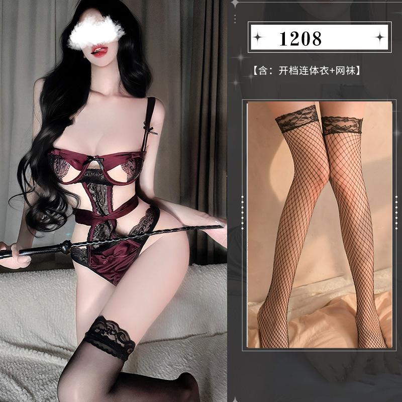 Sexy underwear suspender onesie lace suit seduction uniform hollow sexy small chest women's steel ring