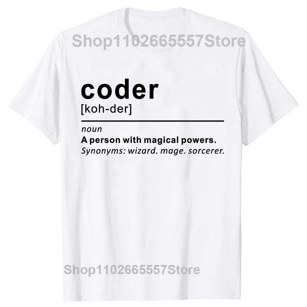 Coder A Person With Magic Power Programmer Unisex T Shirt Cotton Custom Short Sleeve Funny Coding Web Programmer Dad Tshirts S