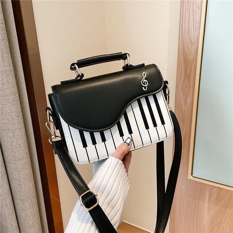 Modische Damen-Schultertaschen Klavierstil Damen-Tasche PU-Leder-Handtaschen Lässige Damen-Mädchen-Tragetaschen Geldbörse Brieftasche Klappentasche