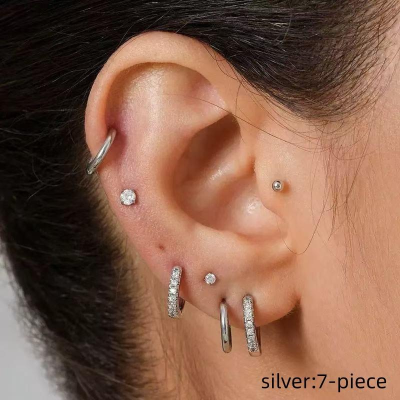 7-10 Piece Set Small Gold Hoop Stud Earrings for Women, 18K Gold Plated Tiny Stainless Steel Earrings Sets for Multiple Piercing