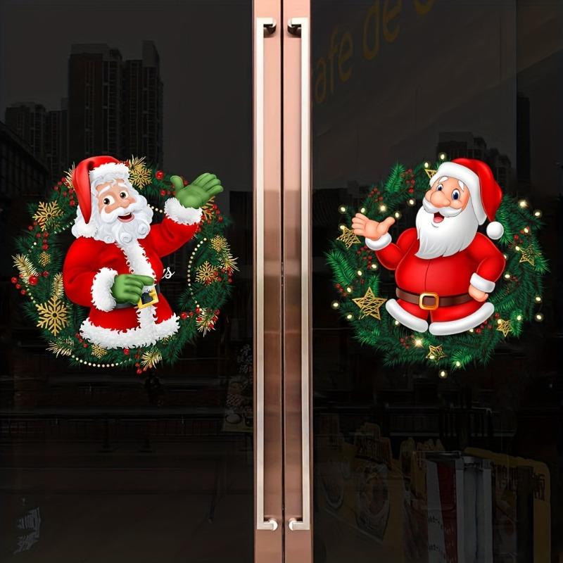 2pcs Santa Claus Christmas Window Stickers, Removable Window Clings for Farm, Yard, Bedroom, Living Room, Shopping Decoration