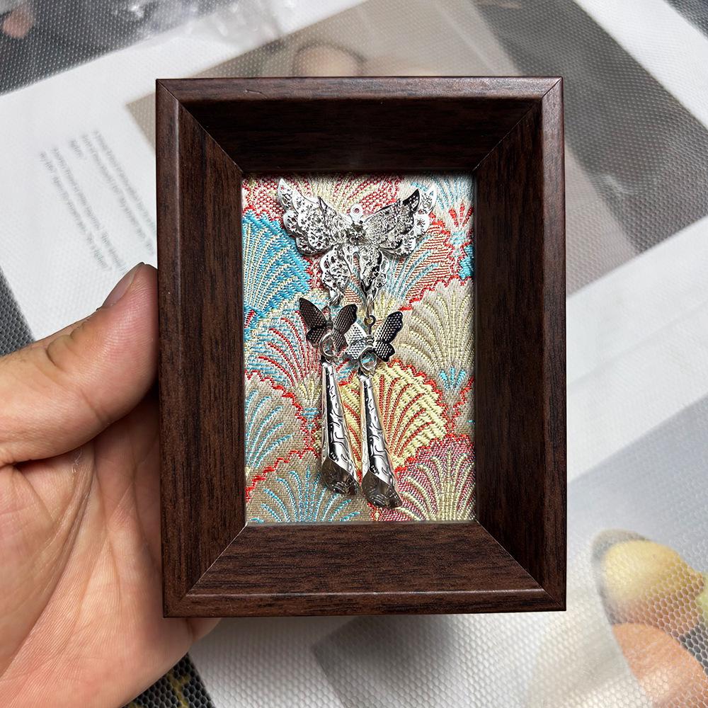 Miao Silver Mini Photo Frame Ornament: Intangible Cultural Heritage Brocade Fabric Souvenir