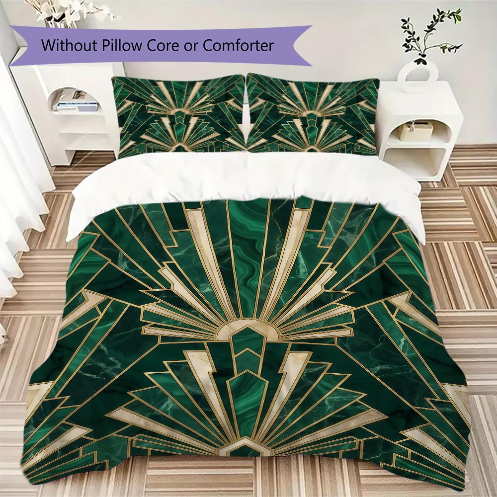 Deco Golden Fan Pattern Bedding uilt Set uilt Cover Pillowcase Home Decoration Birthday Gift (1 * duvet cover + 2 * pillowcase without core)