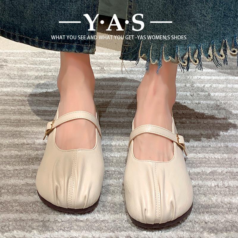 Mädchen runder Kopf Imitatleder PU lässige Damenmode Einzelne Schuhe Slipper Absatzlose Schuhe Niedriger Absatz Einzelne Schuhe Damenschuhe