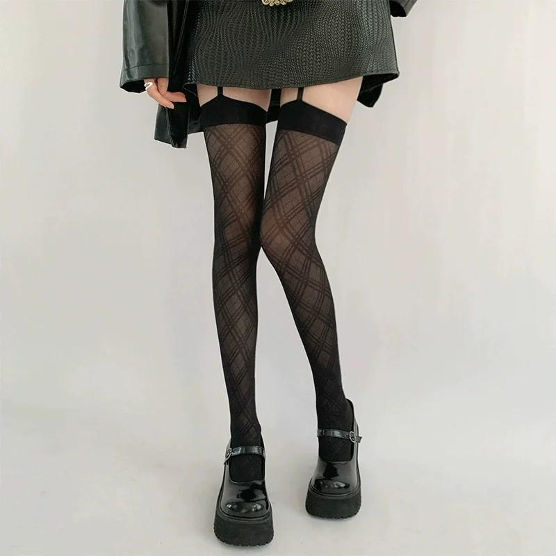 Sexy Black Houndstooth Stockings Lingeries for Women Girls Tights High NightClub Party Gift Women Pantyhose Suspenders