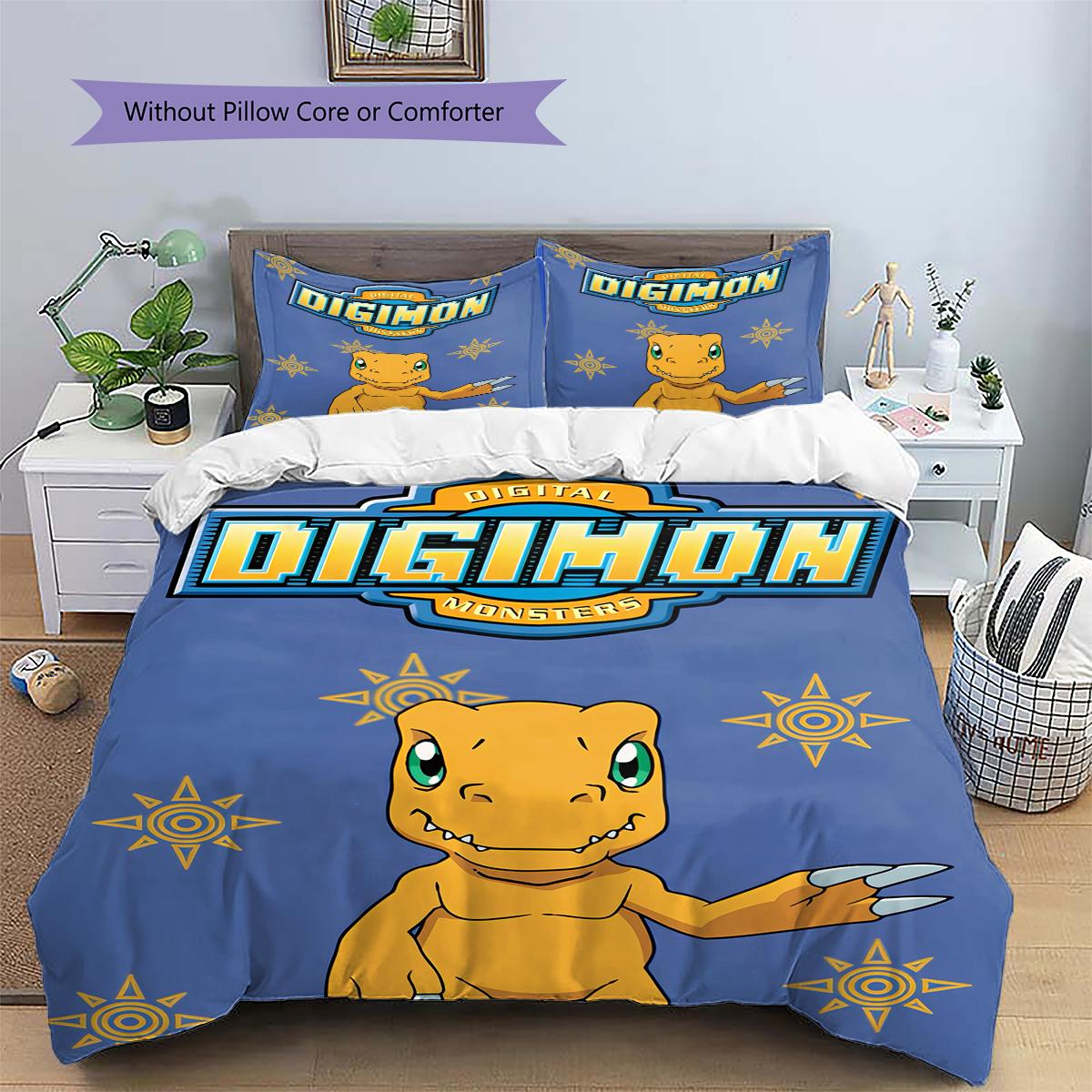 Digimon Agumon Theme Duvet Cover & Pillowcases, Digimon Fan Bedroom Bedding, Perfect Gift.chl 135x200cm