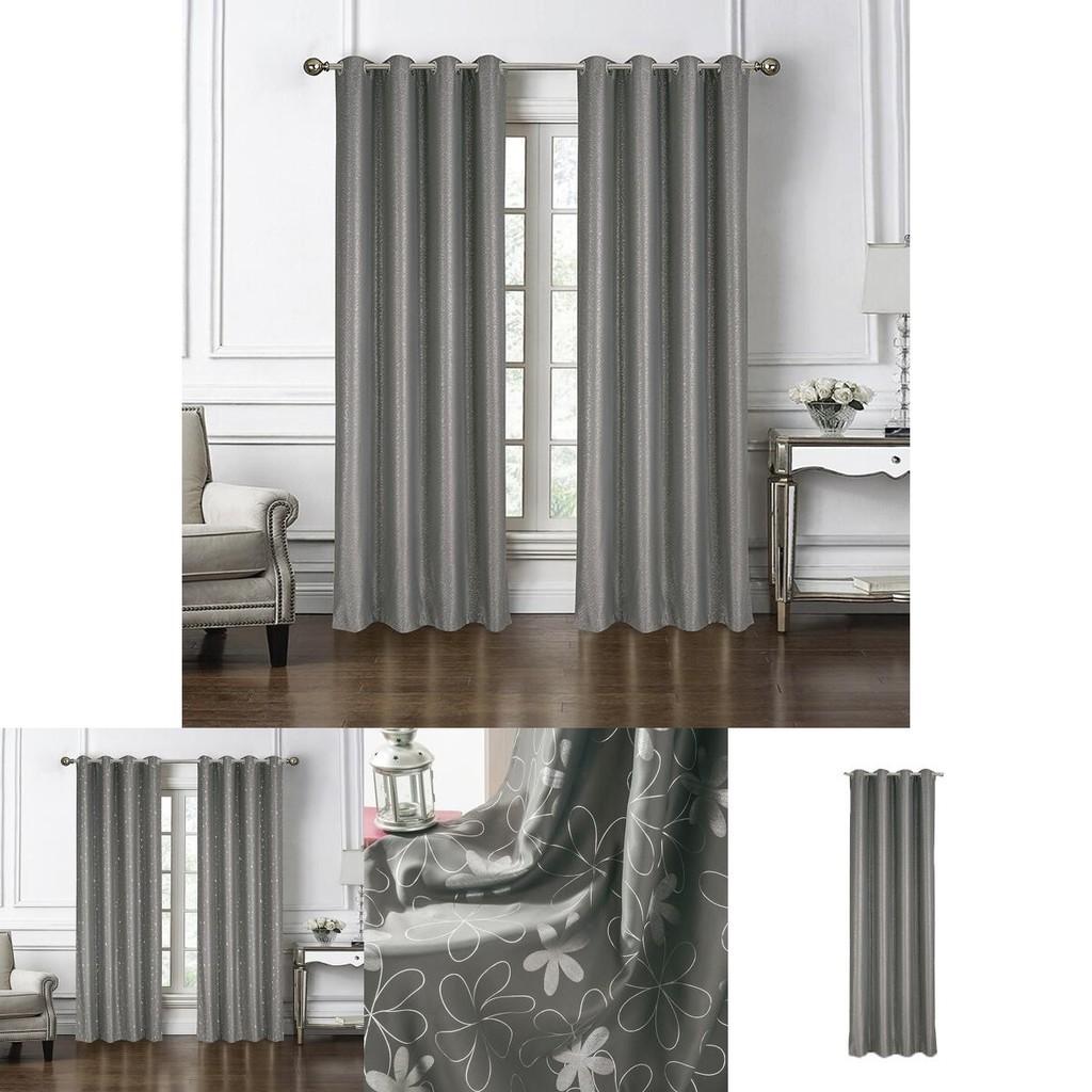 Beautiful Gray Star Moon Flower Dot Window Drapes Offering Modern Blackout Function