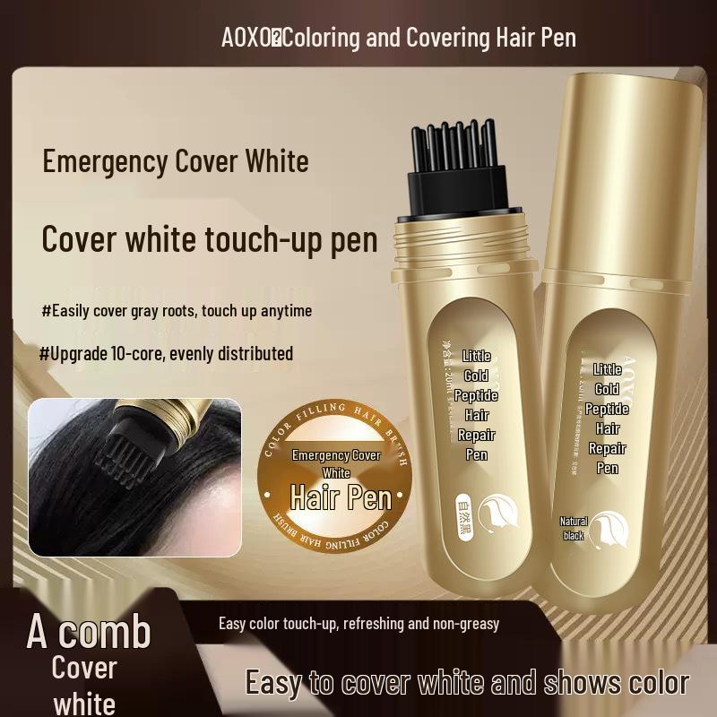 AOXO Little Gold Tube Peptide Hair Dye Comb: Plant-Based, Disposable White Hair Coverage and Styling, Gentle on Hair.