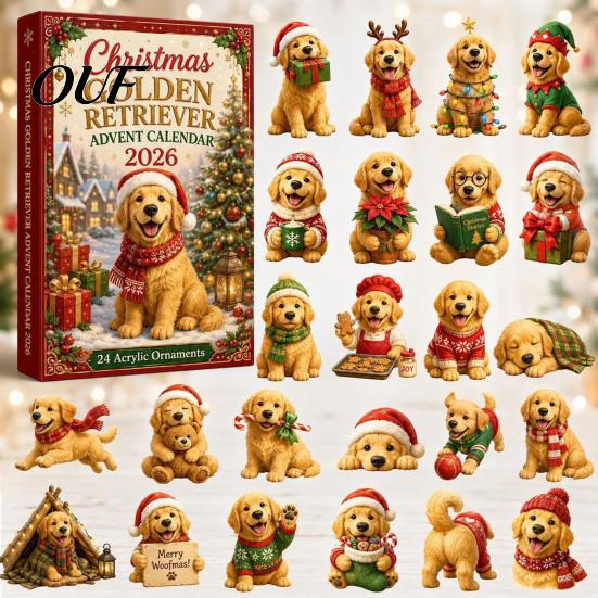 Creative Holiday Surprise 2026 Dog Christmas Advent Calendar, 24-Day Acrylic Ornament Set with Mini Puppy Festive Room Figures, 2D Flat Tree