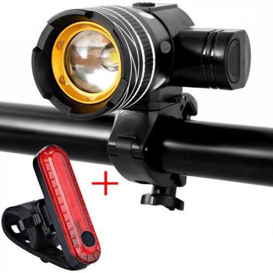 Super Bright LED Bike Light USB Rechargeable Bicycle Front Headlight+Rear Light 1PCS