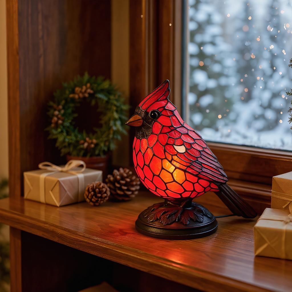 1-2PCS Euro-style Red Bird Night Light Soft Light Eye Protection Creative Animal Table Lamp For Study Bedside Desktop Ornaments