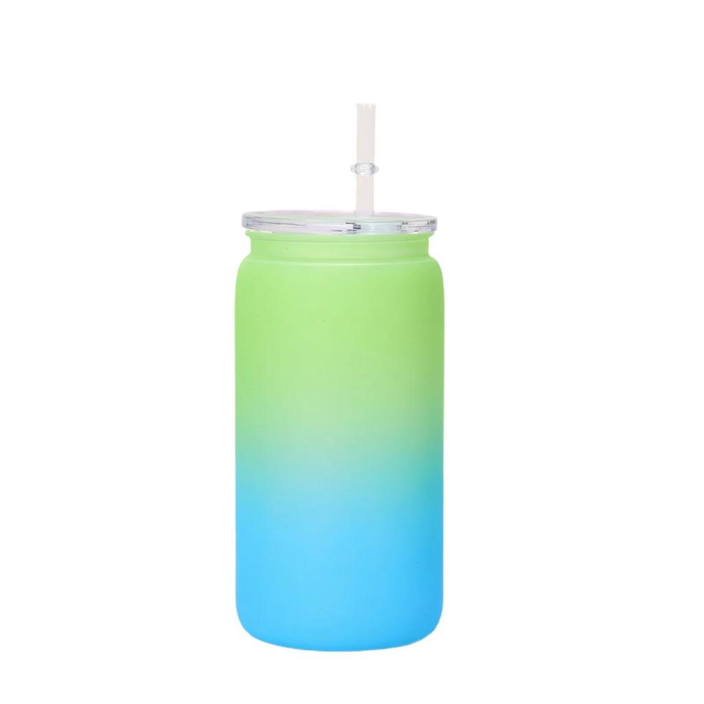 16oz Farbverlauf Becher mit Strohhalm - Sturzsicher Tragbare Kunststoff-Wasserflasche Praktischer Hitzebeständiger Sublimationsbecher für Zuhause & Outdoor