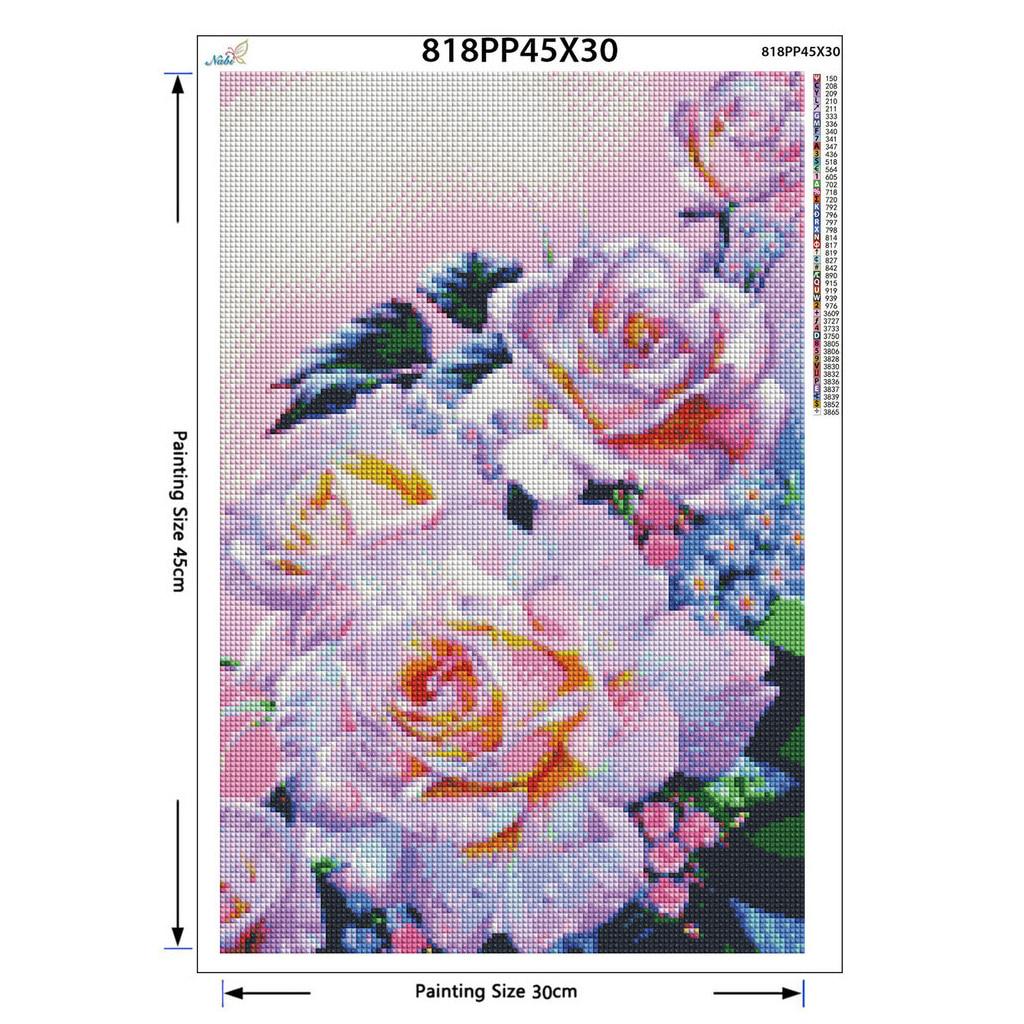 Flori de bujor mov, broderie cu diamante, punct de cruce, decoratiuni rotunde complete cu stras