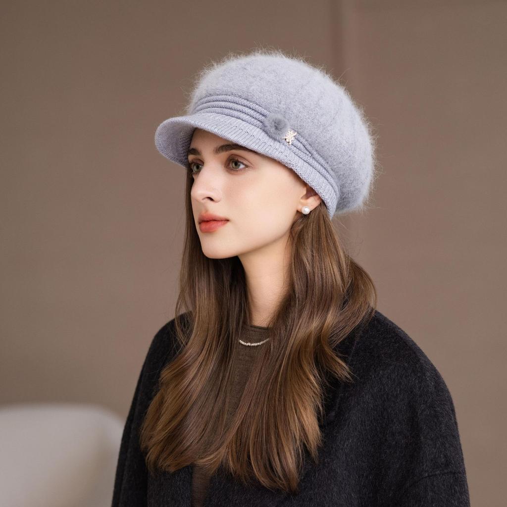 New Rabbit Fur Hat for Women Plus Velvet To Keep Warm Grandma Ear Protector Wool Knitted Hat for Middle Aged and Elderly Mothers