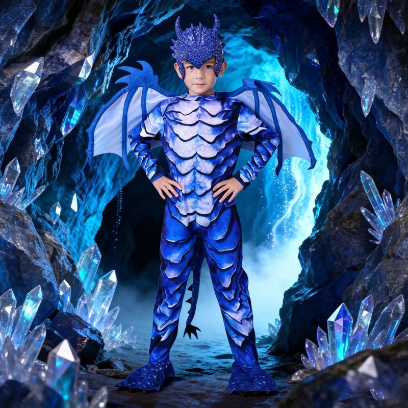 Ice Frost Dragon Cosplay Outfit For Children Made Of Polyester With Long Sleeves For Party Fun