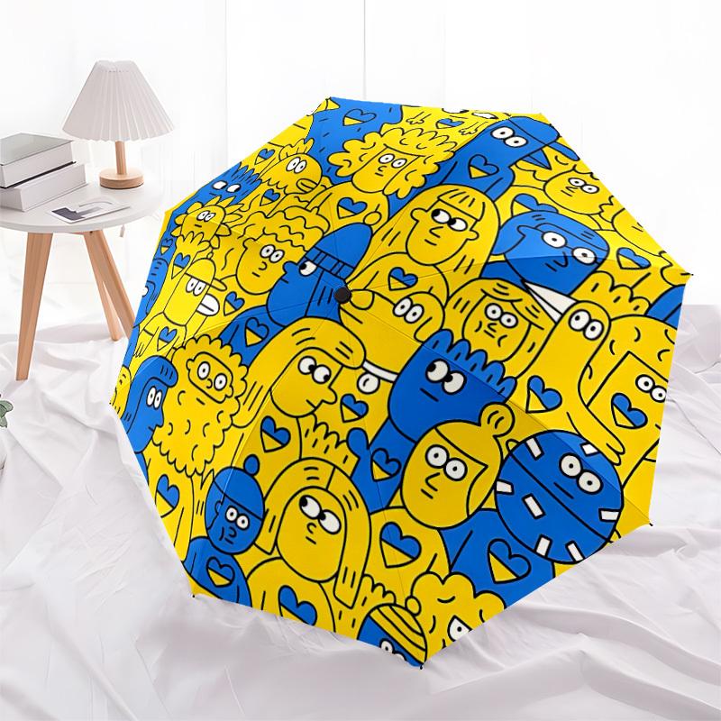 1pc Illustration Art Automatic Open/close Umbrella, 8-Rib Sturdy Structure, Auto Folding/Opening, Portable Travel Umbrella for Women,205