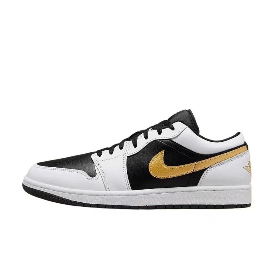 Jordan Air Jordan 1 Slip Resistant Abrasion Resistant Low Top Vintage Basketball Shoes Unisex White Brown Black 553558-172(Team59-)
