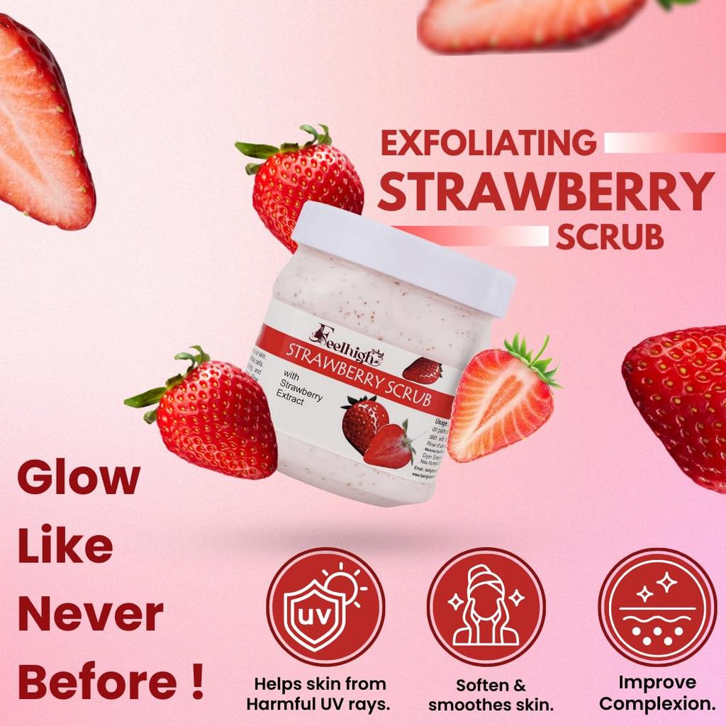Combo Strawberry Face Body Scrub 500ml Enriched with Strawberry Extract And Cocoa Butter Face Moisturizing Cream 500ml Enriched with Cocoa Butter