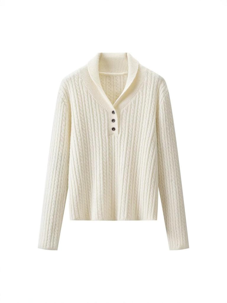 Women's 2026 Summer Knit Polo Sweater with Long Sleeves and Buttons