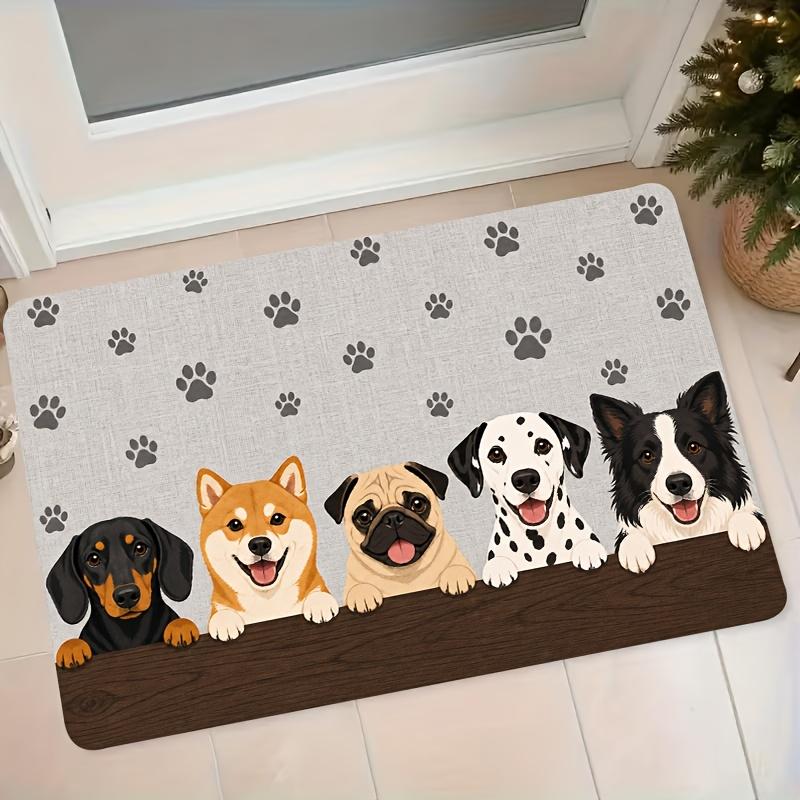 1pc Cute Pet Dog Print Flannel Mat Home Entrance Door Hallway Anti-Slip Foot Mat Kitchen Bathroom Water Absorbent Dust Pad