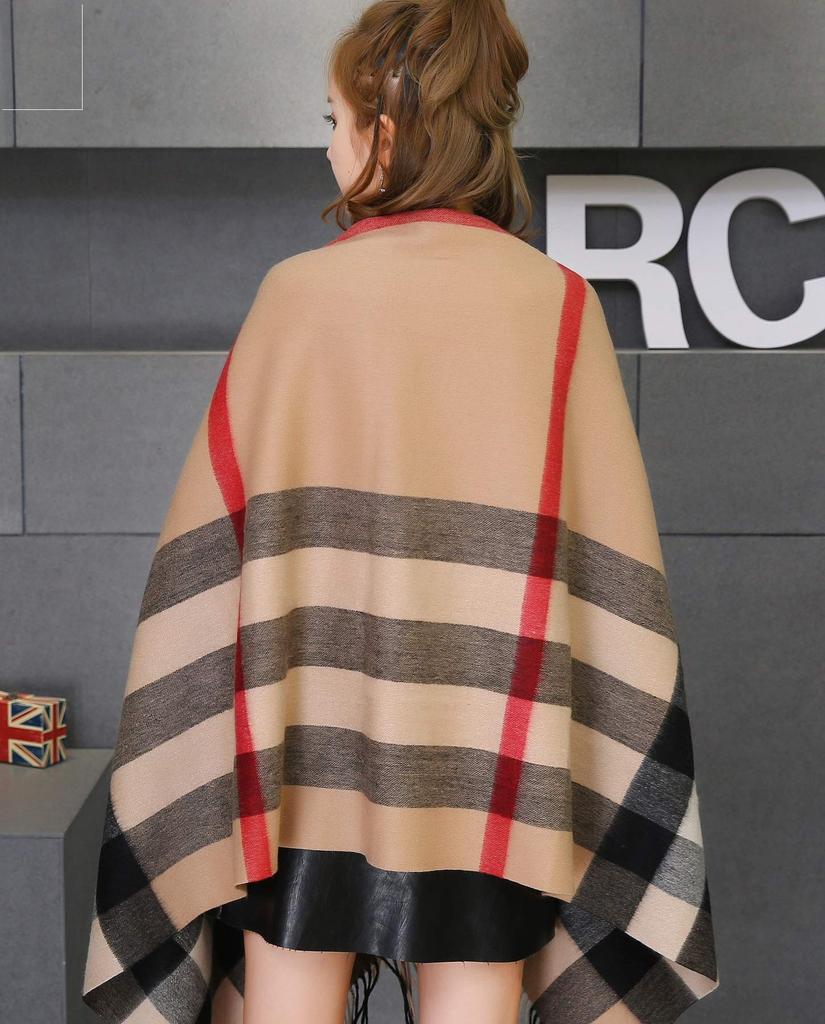 Thick Cashmere Plain 70cm Wide x 200cm Long [RAINBOW] Large, 100% Stole, Check, (Check Camel)