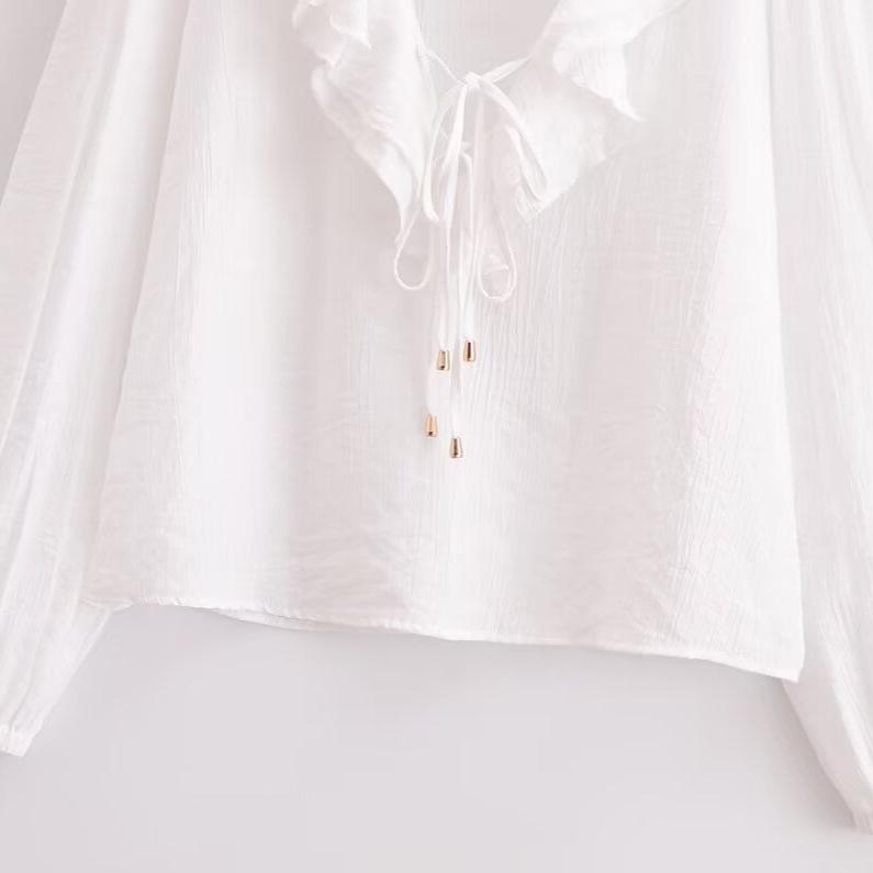 Spring 2025 Women's European-American Style Fashionable Versatile Ruffle Pendant Shirt