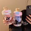 Girls Cartoon Double Drinking Plastic Cup With Rotating Straw For Office And Travel Use