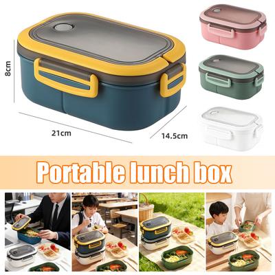 1L Double Layer Bento Lunch Box with Spoon Fork Leakproof Microwave Food Container for Kids Office Camping Travel Picnic