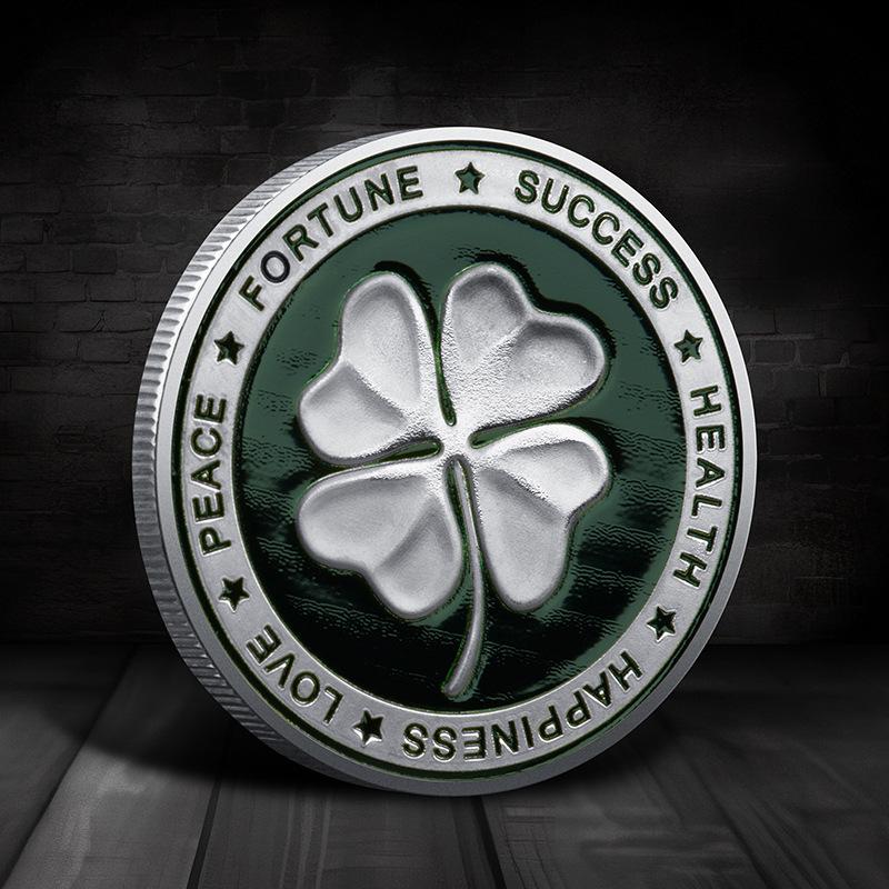 Oboustranná mince pro štěstí - Kolekce čtyřlístkových slonů - Pamětní mince pro štěstí, úspěch, zdraví, mír - Suvenýr, dárek