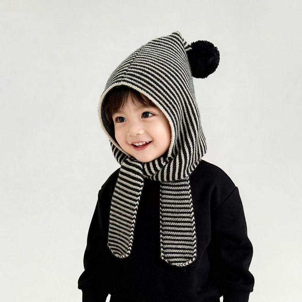2-in-1 Children's Scarf Hat Striped Design Kids Warm Cap Knitted Hood Scarf  Children Autumn-Winter