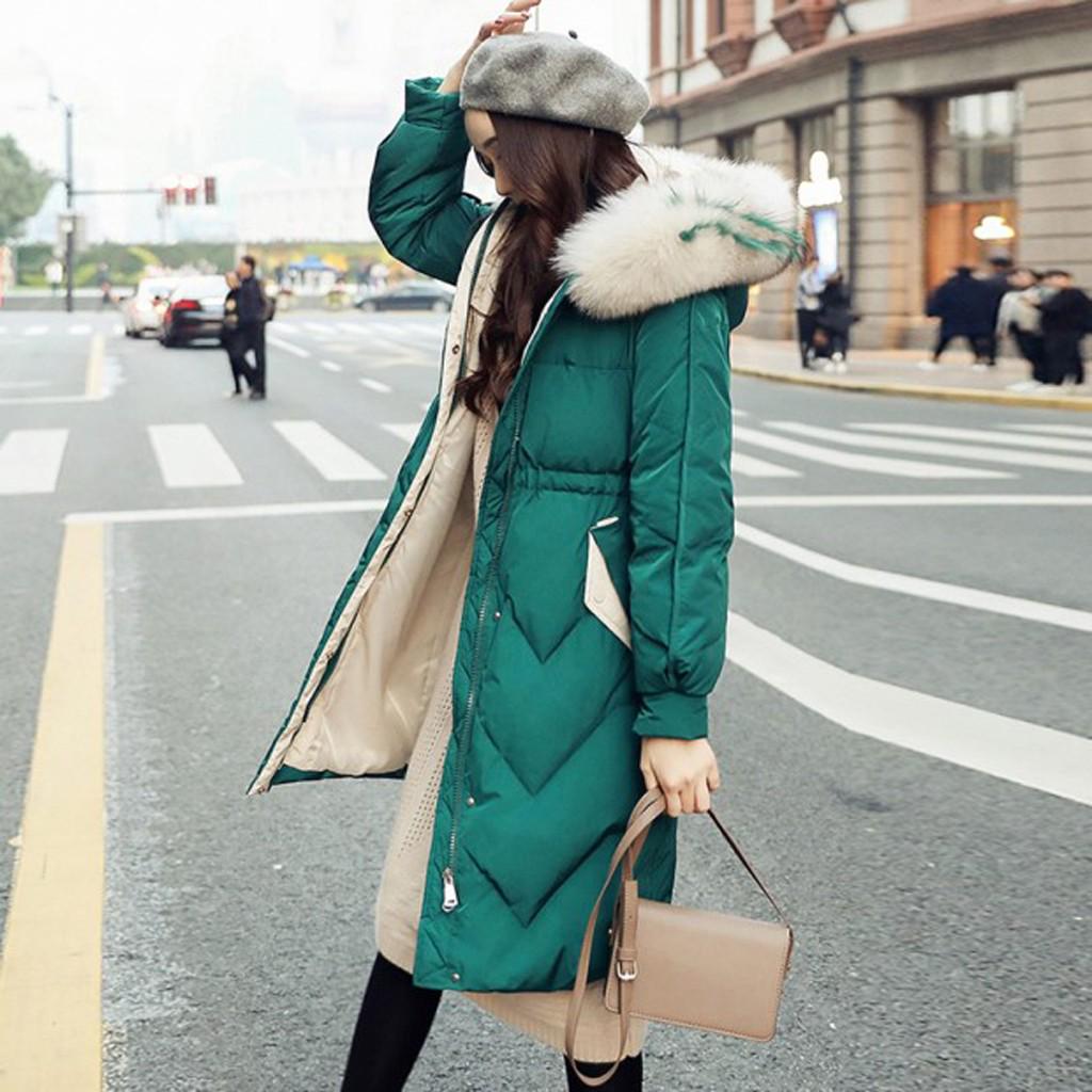Fashion Women Winter Warm Cotton Hooded Winter Long-Sleeved Overcoat