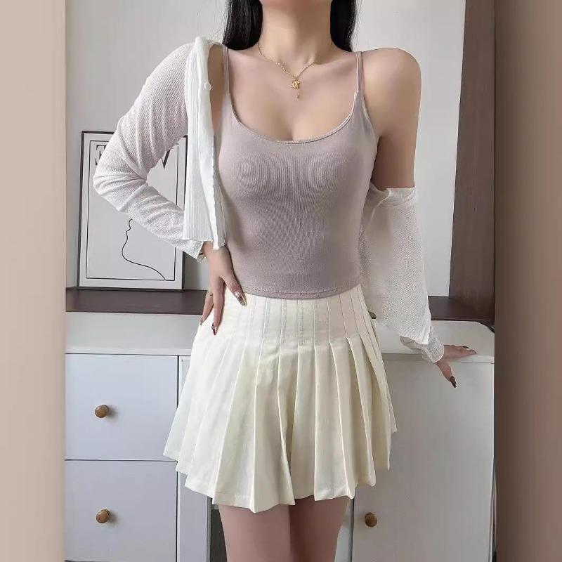 Pure Color with Breast Cushion Halter Vest Women with Short Pure Wind Comfortable Slim-fit Back Top Woman