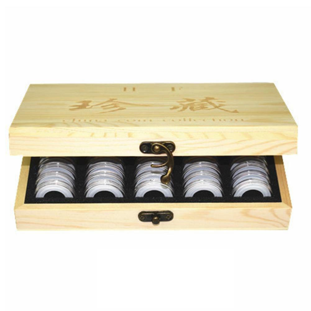 

Wood Coins Storage Box Case for Slab Certified Coin with 50 Capsules Type A