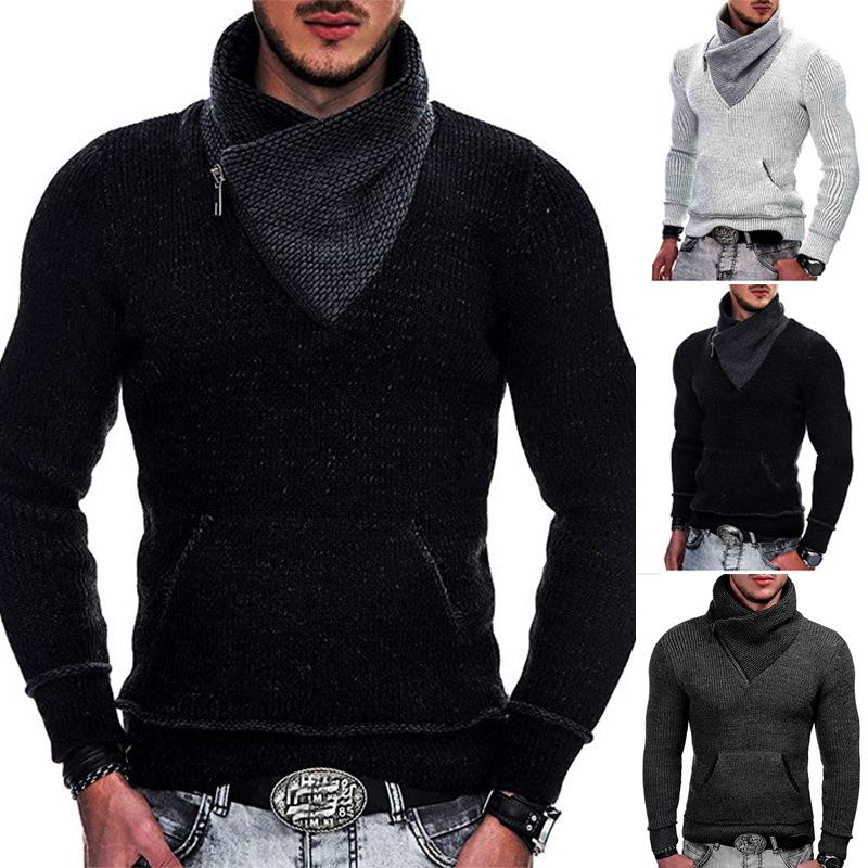 Men's Fall and Winter Long-sleeved Knit Sweater Youth Design Colorblocked Tops