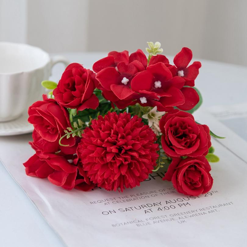 1/4PCS 29CM Rose Chrysanthemum Silk Bouquet Artificial Flowers Wedding Home Ornamental Flowerpot Decor Festival Wreath Accessory