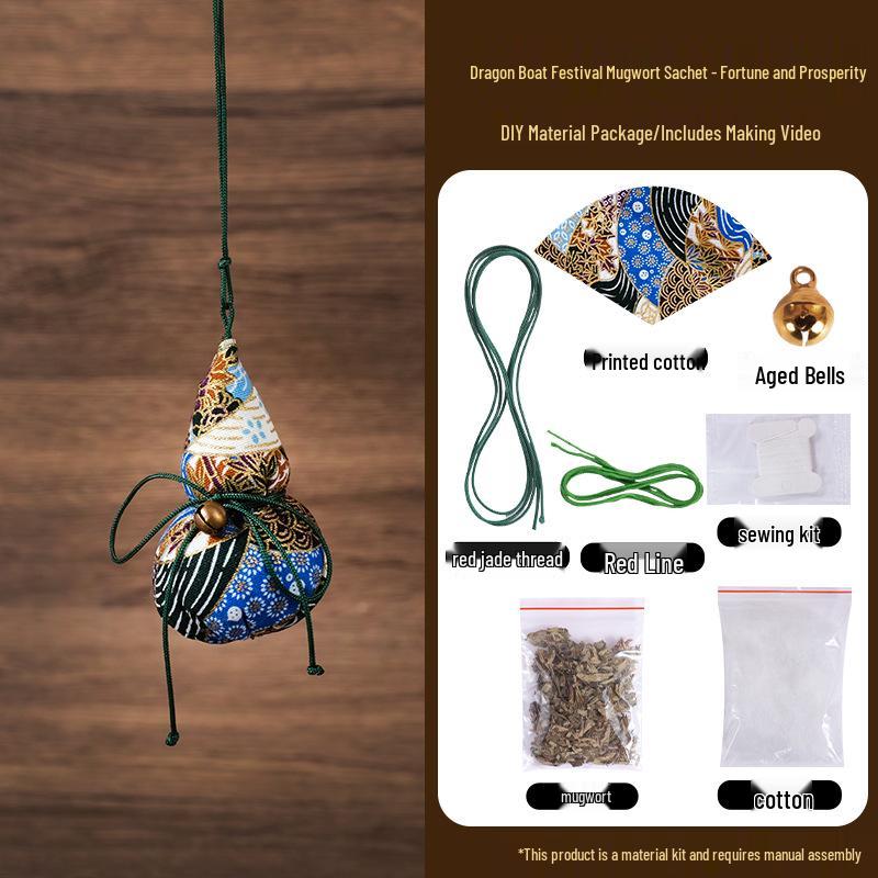 Dragon Boat Festival DIY Mugwort Mosquito Repellent Sachet Kit - Triangular Zongzi Pendant Gift