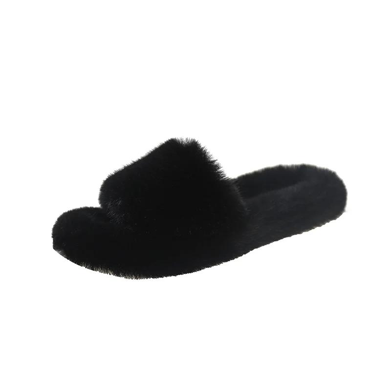 Pantoufles en fourrure épaisse à la mode, pantoufles en fourrure double, chaussures décontractées en coton pour la maison, pantoufles plates en peluche à bretelles croisées pour femmes