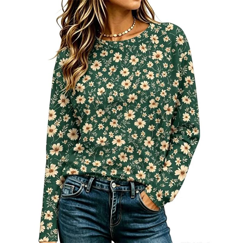 Fashion Women's Crew Neck Long Sleeve 3D Casual Color Printing Casual Long Sleeve Crew Neck T-Shirt