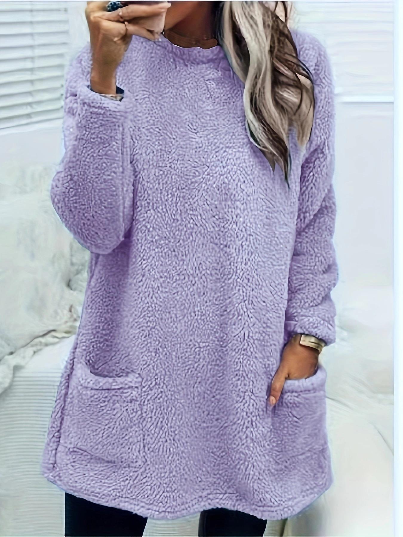 

Женский повседневный свитер с длинными рукавами и карманами из плюша 2024 года, коллекция осень/зима XXL фиолетовый