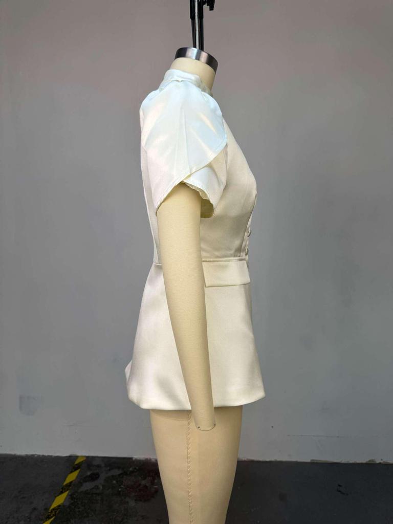 2025 Summer Women's Niche Puff Sleeve Buttoned Waist-Cinching Suit Top