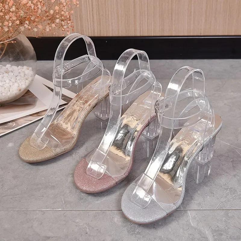 2025Women Sandals High-quality Stripper High Heels Shoes Transparent Platform Glitter Stiletto Shoes Wedding Luxury Designer