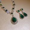 Retro Court Rhinestone Water Drop Earring & Necklace Set with Geometric Design - Elegant High-End Clavicle Chain for Women